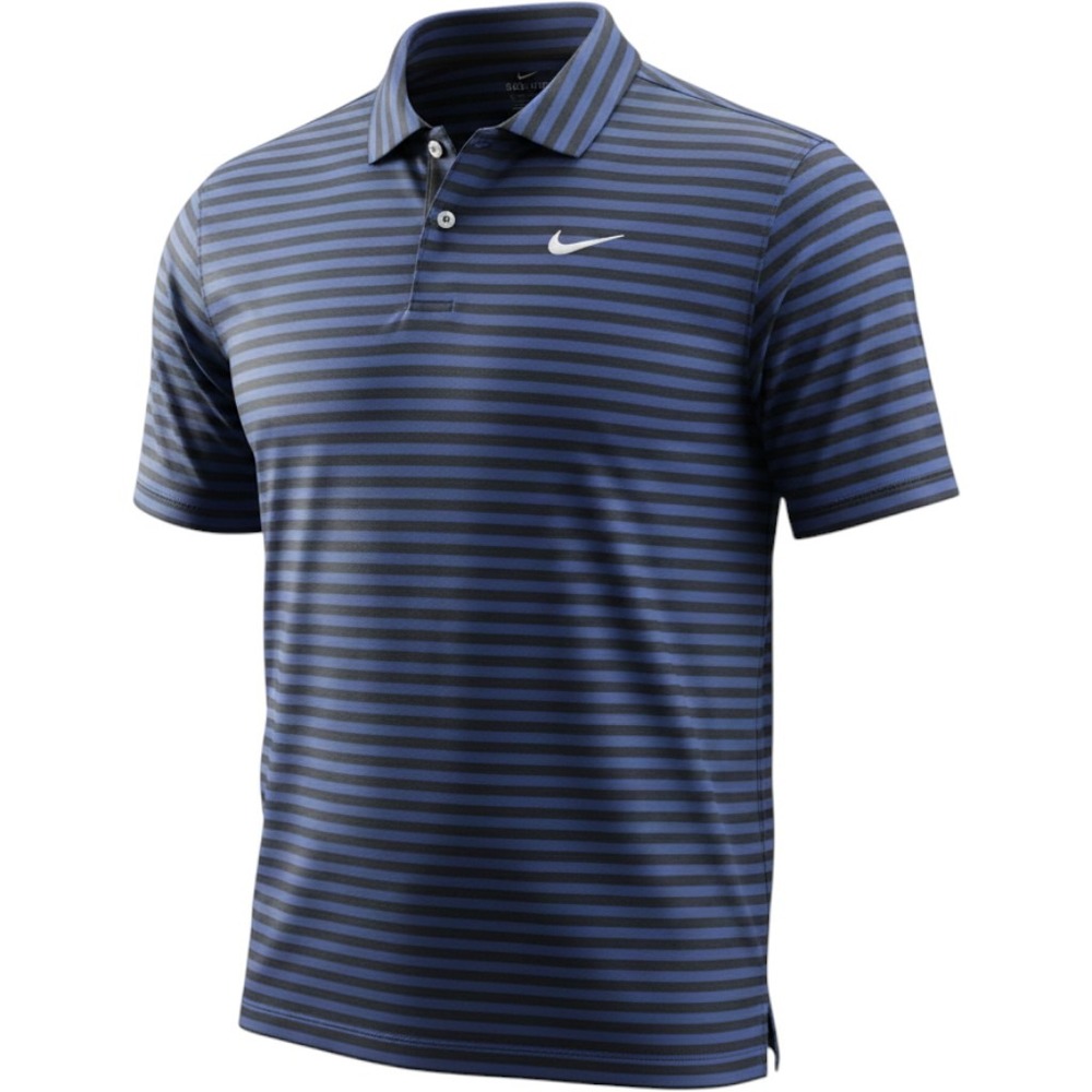 Nike Polo Shirt Mens XLT Blue Black Striped Dri-FIT Golf Swoosh Standard Fit‎